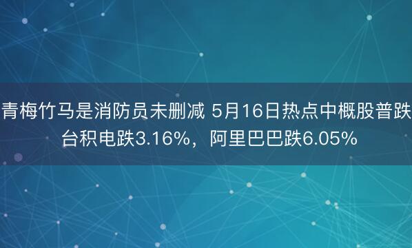 青梅竹马是消防员未删减 5月16日热点中概股普跌 台积电跌3.16%，阿里巴巴跌6.05%